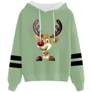 Generisch 1 Noel Kapüşonlu Tarzı Boş Zaman Kazak Model Noel Baskılı Kış Uzun Kollu Gündelik Açık Yeşil Kadın Sweatshirt