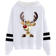 Generisch 1 Noel Kapüşonlu Tarzı Boş Zaman Kazak Model Noel Baskılı Kış Uzun Kollu Gündelik Beyaz Kadın Sweatshirt