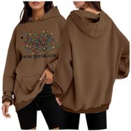 Generisch 2 Noel Kapüşonlu Modern Kazak Noel Baskılı Kış Uzun Kollu Gündelik Zarif Kahve Kadın Sweatshirt