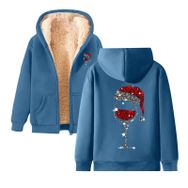 Generisch 2 Noel Kapüşonlu Modern Polar Noel Baskılı Kış Uzun Kollu Gündelik Zarif Mavi Kadın Sweatshirt
