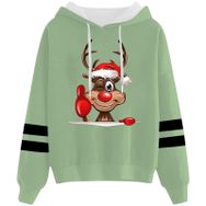 Generisch 2 Noel Kapüşonlu Tarzı Boş Zaman Kazak Model Noel Baskılı Kış Uzun Kollu Gündelik Açık Yeşil Kadın Sweatshirt