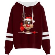 Generisch 2 Noel Kapüşonlu Tarzı Boş Zaman Kazak Model Noel Baskılı Kış Uzun Kollu Gündelik Kırmızı Kadın Sweatshirt