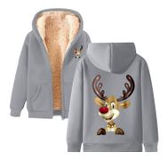 Generisch 3 Noel Kapüşonlu Modern Polar Noel Baskılı Kış Uzun Kollu Gündelik Zarif Açık Gri Kadın Sweatshirt