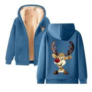 Generisch 3 Noel Kapüşonlu Modern Polar Noel Baskılı Kış Uzun Kollu Gündelik Zarif Mavi Kadın Sweatshirt