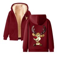 Generisch 3 Noel Kapüşonlu Modern Polar Tarz Noel Baskılı Kış Uzun Kollu Gündelik Zarif Tuğla Kırmızısı Kadın Sweatshirt