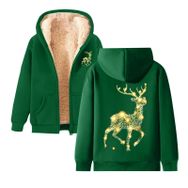 Generisch 4 Noel Kapüşonlu Modern Polar Noel Baskılı Kış Uzun Kollu Gündelik Zarif Koyu Yeşil Kadın Sweatshirt