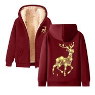 Generisch 4 Noel Kapüşonlu Modern Polar Tarz Noel Baskılı Kış Uzun Kollu Gündelik Zarif Tuğla Kırmızısı Kadın Sweatshirt