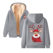 Generisch 5 Noel Kapüşonlu Modern Polar Noel Baskılı Kış Uzun Kollu Gündelik Zarif Açık Gri Kadın Sweatshirt