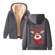 Generisch 5 Noel Kapüşonlu Modern Polar Noel Baskılı Kış Uzun Kollu Gündelik Zarif Gri Kadın Sweatshirt