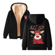 Generisch 5 Noel Kapüşonlu Modern Polar Noel Baskılı Kış Uzun Kollu Gündelik Zarif Siyah Kadın Sweatshirt