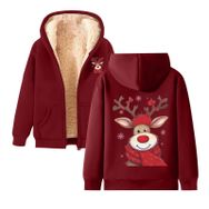 Generisch 5 Noel Kapüşonlu Modern Polar Tarz Noel Baskılı Kış Uzun Kollu Gündelik Zarif Tuğla Kırmızısı Kadın Sweatshirt