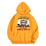 Generisch A Noel Kapüşonlu Modern Noel Baskılı Kış Uzun Kollu Gündelik Sarı Kadın Sweatshirt