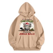 Generisch A Noel Kapüşonlu Modern Noel Baskılı Kış Uzun Kollu Noel Gündelik Haki Kadın Sweatshirt