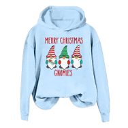 Generisch A Noel Kapüşonlu Modern Noel Baskılı Kışlık Uzun Kollu Gündelik Gök Mavisi Kadın Sweatshirt