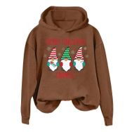 Generisch A Noel Kapüşonlu Modern Noel Baskılı Kışlık Uzun Kollu Gündelik Zarif Kahverengi Kadın Sweatshirt