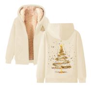 Generisch A Noel Kapüşonlu Modern Polar Tarz Noel Baskılı Kış Uzun Kollu Gündelik Zarif Bej Kadın Sweatshirt
