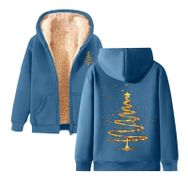 Generisch A Noel Kapüşonlu Modern Polar Tarz Noel Baskılı Kış Uzun Kollu Gündelik Zarif Mavi Kadın Sweatshirt