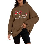 Generisch A Noel Kapüşonlu Tarzı Boş Zaman Kazak Model Noel Baskılı Kış Uzun Kollu Gündelik Kahve Kadın Sweatshirt