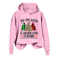 Generisch B Noel Kapüşonlu Modern Kazak Tarz Noel Baskılı Kış Uzun Kollu Noel Gündelik Pembe Kadın Sweatshirt
