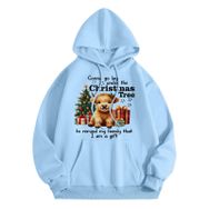 Generisch B Noel Kapüşonlu Modern Noel Baskılı Kış Uzun Kollu Gündelik Açık Mavi Kadın Sweatshirt