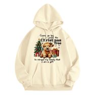 Generisch B Noel Kapüşonlu Modern Noel Baskılı Kış Uzun Kollu Gündelik Bej Kadın Sweatshirt