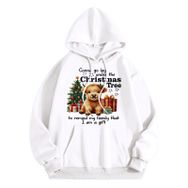 Generisch B Noel Kapüşonlu Modern Noel Baskılı Kış Uzun Kollu Gündelik Beyaz Kadın Sweatshirt