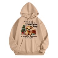 Generisch B Noel Kapüşonlu Modern Noel Baskılı Kış Uzun Kollu Gündelik Haki Kadın Sweatshirt