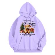 Generisch B Noel Kapüşonlu Modern Noel Baskılı Kış Uzun Kollu Gündelik Lila Kadın Sweatshirt