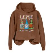 Generisch B Noel Kapüşonlu Modern Noel Baskılı Kışlık Uzun Kollu Gündelik Zarif Kahverengi Kadın Sweatshirt