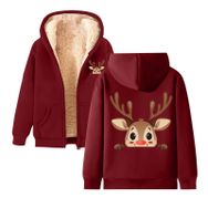 Generisch B Noel Kapüşonlu Modern Polar Tarz Noel Baskılı Kış Uzun Kollu Gündelik Zarif Şarap Kadın Sweatshirt