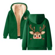 Generisch B Noel Kapüşonlu Modern Polar Tarz Noel Baskılı Kış Uzun Kollu Gündelik Zarif Yeşil Kadın Sweatshirt