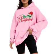 Generisch B Noel Kapüşonlu Tarzı Boş Zaman Kazak Model Noel Baskılı Kış Uzun Kollu Gündelik Pembe Kadın Sweatshirt
