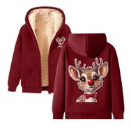 Generisch C Noel Kapüşonlu Modern Polar Tarz Noel Baskılı Kış Uzun Kollu Gündelik Zarif Şarap Kadın Sweatshirt