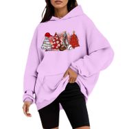 Generisch C Noel Kapüşonlu Tarzı Boş Zaman Kazak Model Noel Baskılı Kış Uzun Kollu Gündelik Beyaz Kadın Sweatshirt