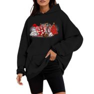 Generisch C Noel Kapüşonlu Tarzı Boş Zaman Kazak Model Noel Baskılı Kış Uzun Kollu Gündelik Siyah Kadın Sweatshirt