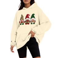 Generisch D Noel Kapüşonlu Tarzı Boş Zaman Kazak Model Noel Baskılı Kış Uzun Kollu Gündelik Bej Kadın Sweatshirt