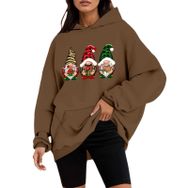 Generisch D Noel Kapüşonlu Tarzı Boş Zaman Kazak Model Noel Baskılı Kış Uzun Kollu Gündelik Kahve Kadın Sweatshirt