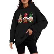 Generisch D Noel Kapüşonlu Tarzı Boş Zaman Kazak Model Noel Baskılı Kış Uzun Kollu Gündelik Siyah Kadın Sweatshirt