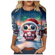 Generisch H Noel 3/4 Kollu Tatlı Desenli Kazak Model Kış Yuvarlak Yaka Uzun Kollu Süveter Moda Bol Üst Giyim Kırmızı Kadın Kazağı