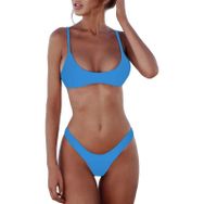 Generisch High Waist Push Up İki Parçalı Karın Açıcı Seksi Yaz Mavi Kadın Spor Mayo
