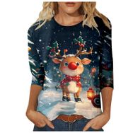 Generisch L Noel 3/4 Kollu Tatlı Desenli Kazak Model Kış Yuvarlak Yaka Uzun Kollu Süveter Moda Bol Üst Giyim Kahverengi Kadın Kazağı