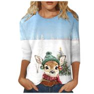 Generisch N Noel 3/4 Kollu Tatlı Desenli Kazak Model Kış Yuvarlak Yaka Uzun Kollu Süveter Moda Bol Üst Giyim Pembe Kadın Kazağı