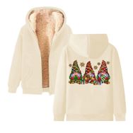 Generisch Noel Baskı 2025 Boş Zaman Kış Zarif Kapüşonlu Uzun Kollu Bej-E Kadın Sweatshirt