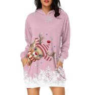 Generisch Noel Baskı 2025 Günlük Kış Kapüşonlu Uzun Kollu 2-Pembe Kadın Sweatshirt