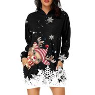 Generisch Noel Baskı 2025 Günlük Kış Kapüşonlu Uzun Kollu 2-Siyah Kadın Sweatshirt