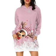 Generisch Noel Baskı 2025 Günlük Kış Kapüşonlu Uzun Kollu 4-Pembe Kadın Sweatshirt