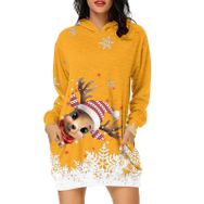 Generisch Noel Baskı 2025 Günlük Kış Kapüşonlu Uzun Kollu 4-Sarı Kadın Sweatshirt