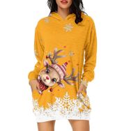 Generisch Noel Baskı 2025 Günlük Kış Kapüşonlu Uzun Kollu 5-Sarı Kadın Sweatshirt