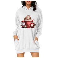 Generisch Noel Baskı 2025 Günlük Kış Kapüşonlu Uzun Kollu A-Beyaz Kadın Sweatshirt