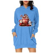 Generisch Noel Baskı 2025 Günlük Kış Kapüşonlu Uzun Kollu C-Mavi Kadın Sweatshirt